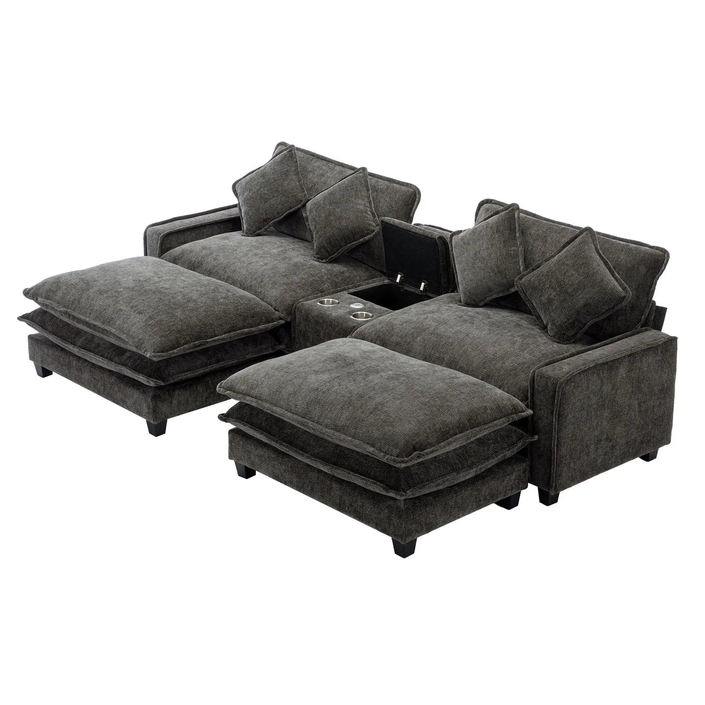 Modern Sectional Sofa With Removable Ottomans, USB Ports by HouseOfZazla