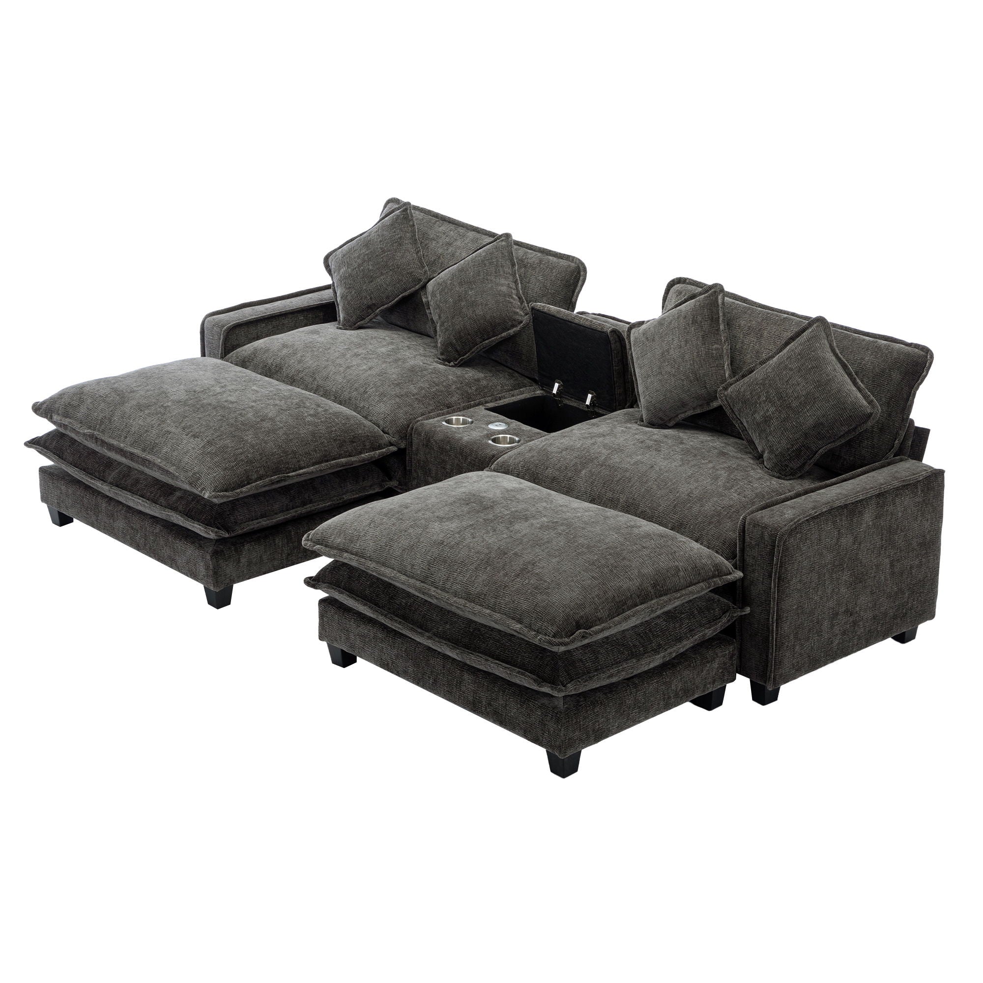 Modern Sectional Sofa With Removable Ottomans, USB Ports by HouseOfZazla