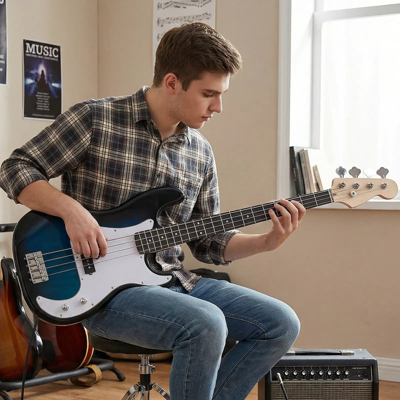 45.5 Inch Electric Bass Guitar with Double Pickups and Gig Bag for Beginners by DirectDeals