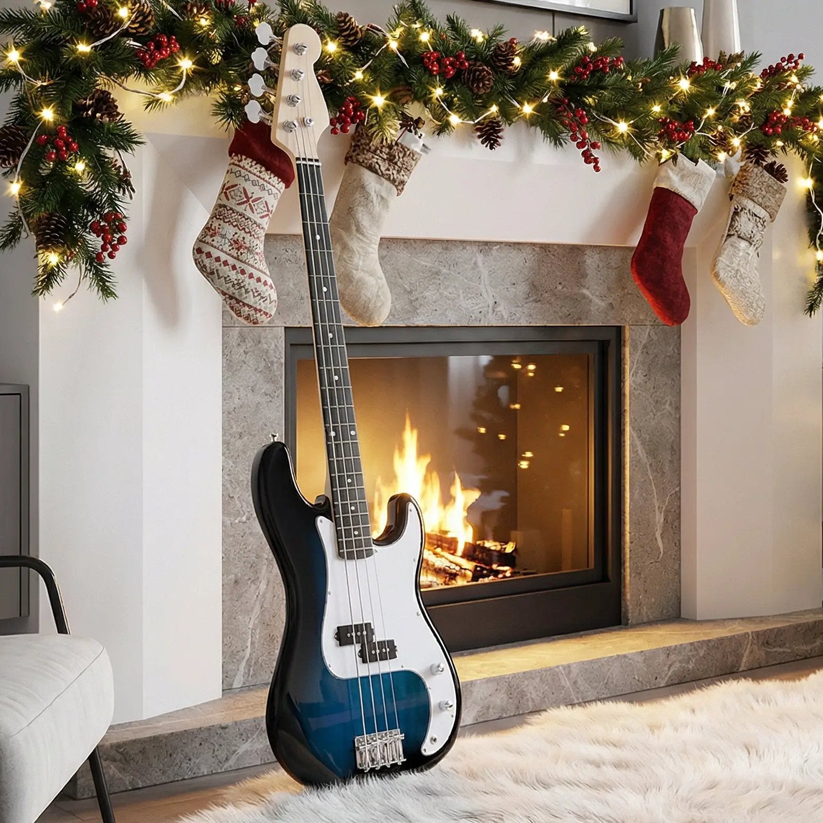 45.5 Inch Electric Bass Guitar with Double Pickups and Gig Bag for Beginners by DirectDeals