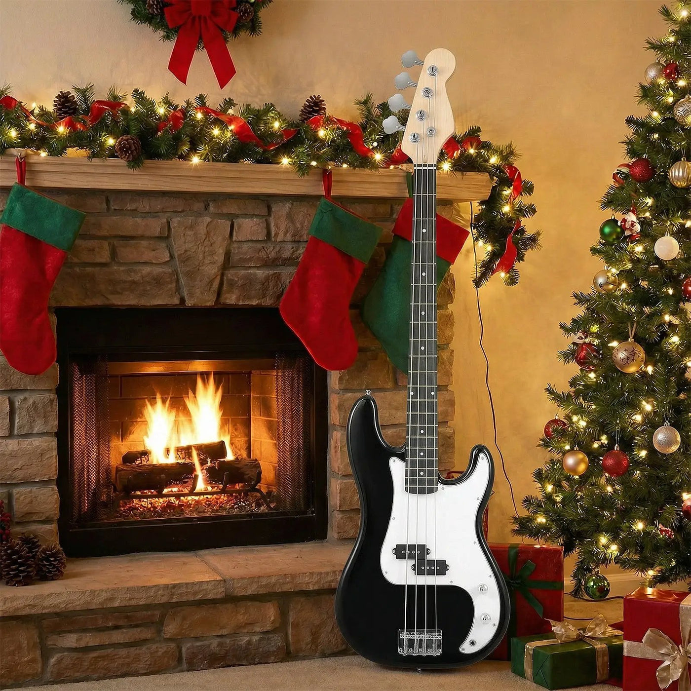 45.5 Inch Electric Bass Guitar with Double Pickups and Gig Bag for Beginners by DirectDeals
