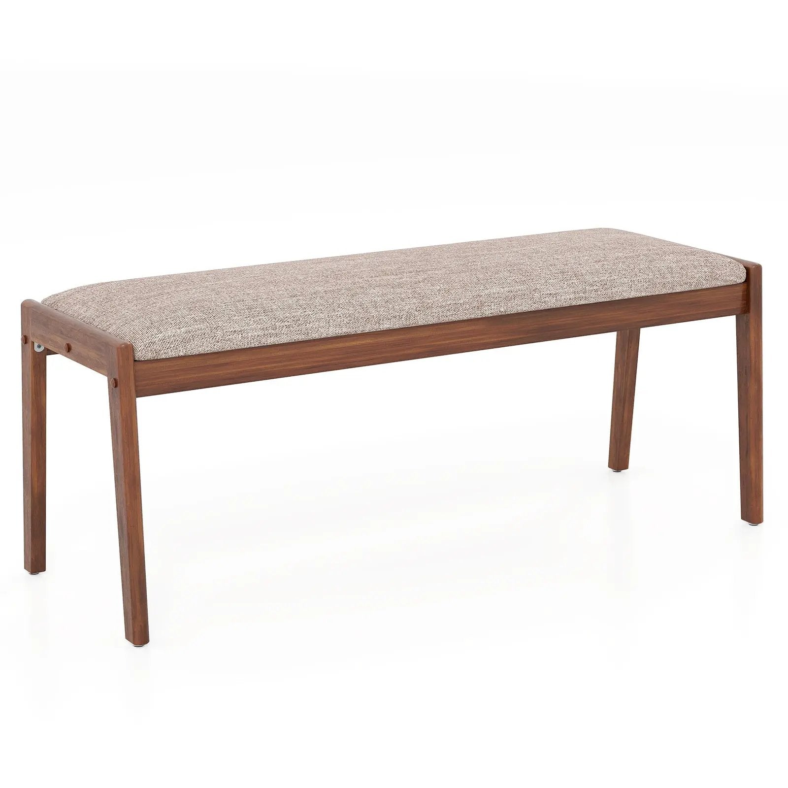 45 Inch Farmhouse Backless Bench with Rubber Wood Legs and Fabric Padded Seat-Beige by DirectDeals