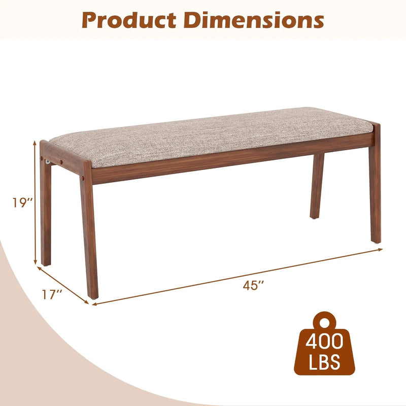 45 Inch Farmhouse Backless Bench with Rubber Wood Legs and Fabric Padded Seat-Beige by DirectDeals
