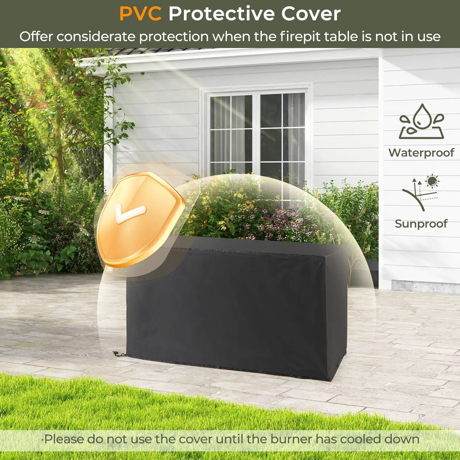 45 Inch Propane Rattan Firepit Table with Glass Stones and Protective Cover-Mixed Brown by DirectDeals