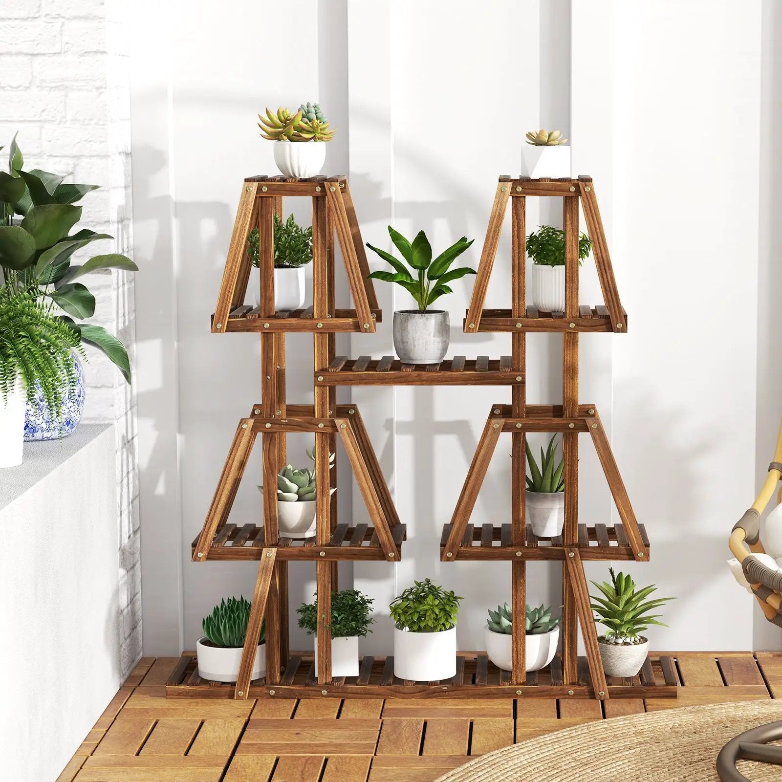 5-Tier 10 Potted Wood Plant Stand for Multiple Plants by DirectDeals