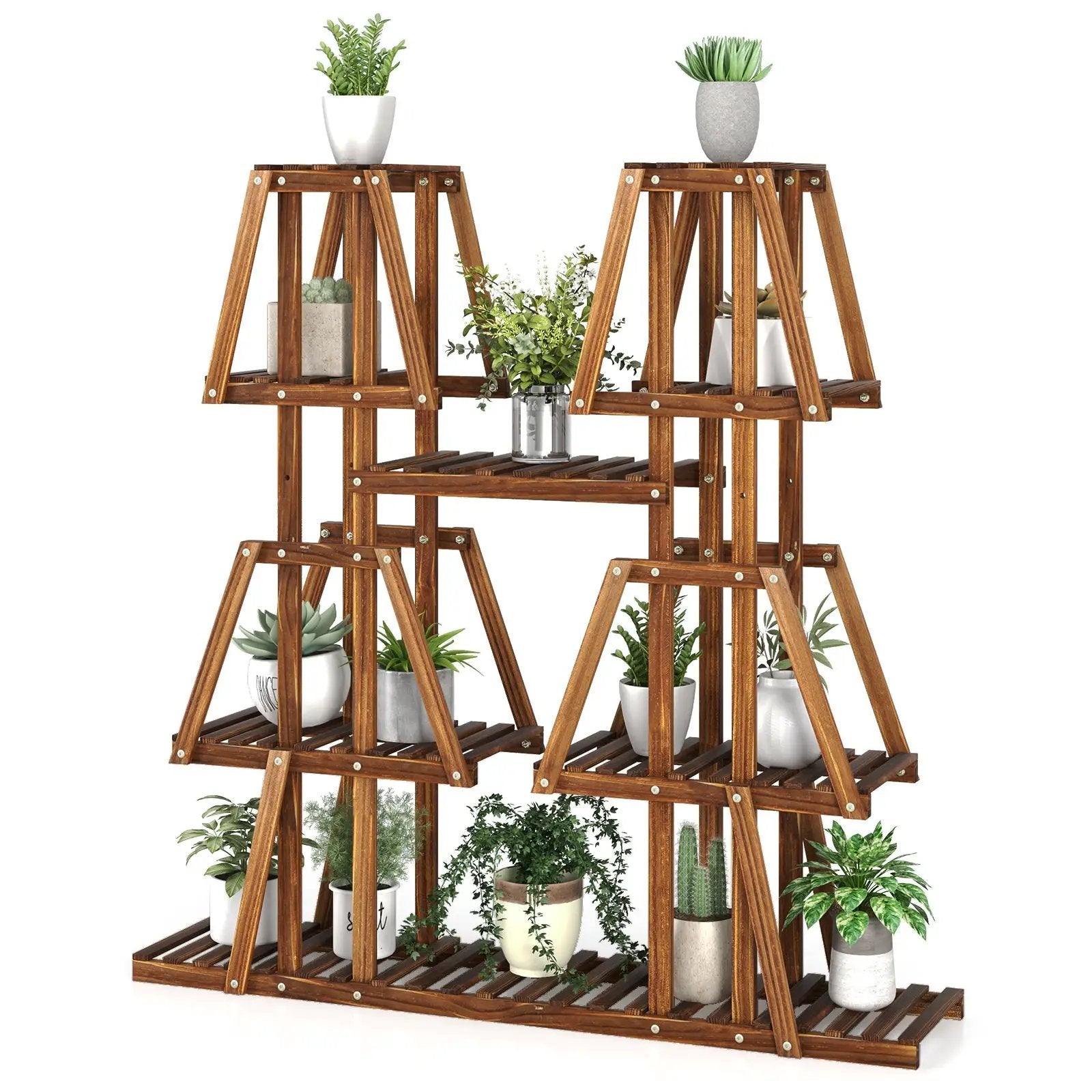 5-Tier 10 Potted Wood Plant Stand for Multiple Plants by DirectDeals