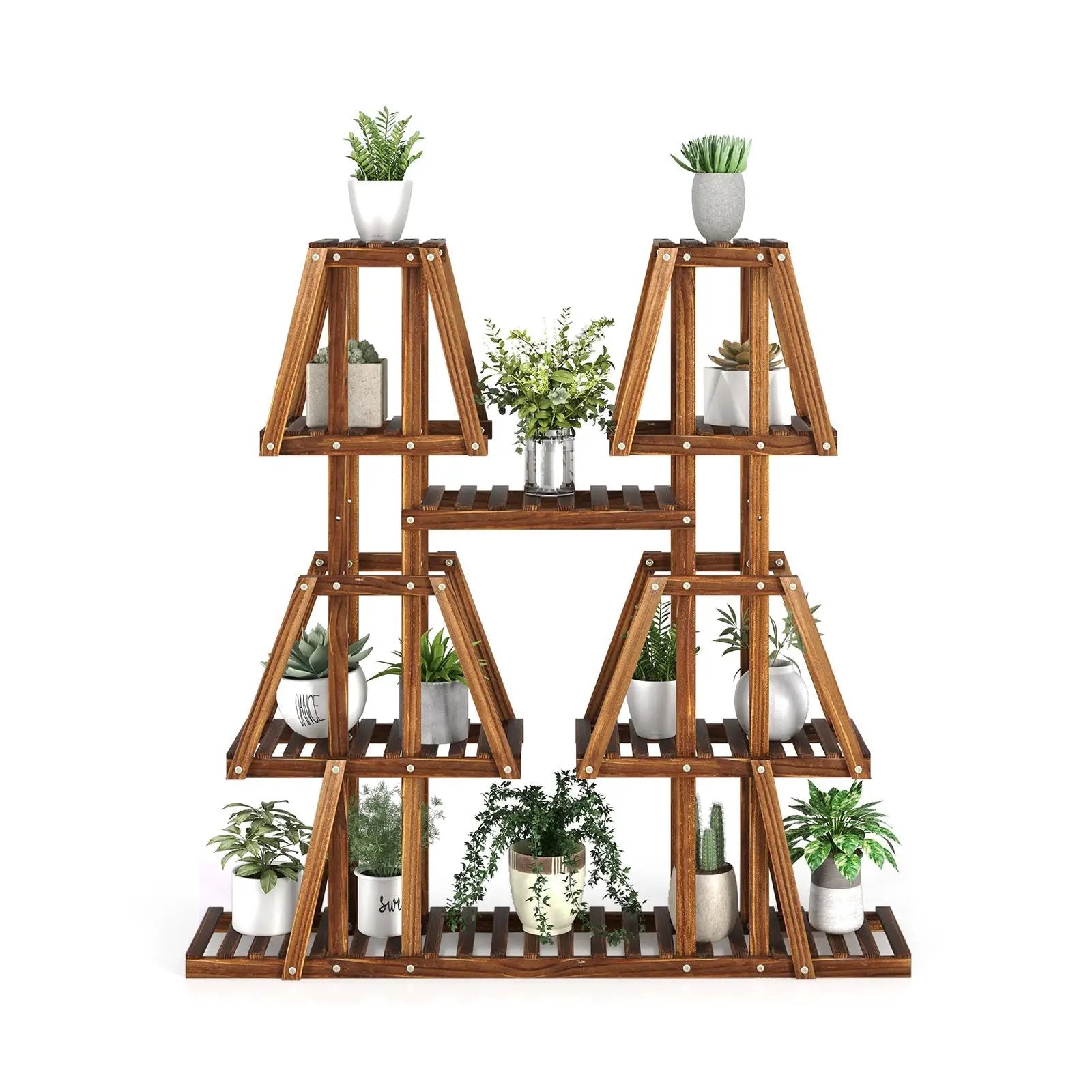 5-Tier 10 Potted Wood Plant Stand for Multiple Plants by DirectDeals