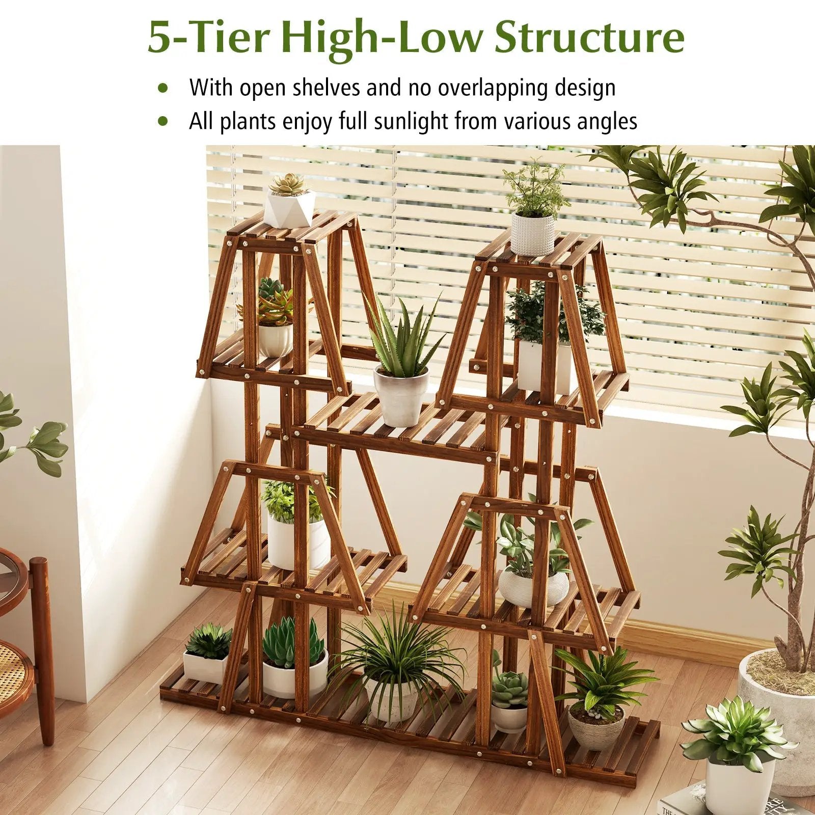 5-Tier 10 Potted Wood Plant Stand for Multiple Plants by DirectDeals