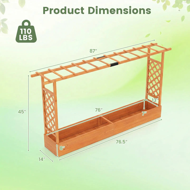 45 Inch Tall Wooden Raised Garden Bed with Side Trellis and Hanging Roof Drainage Holes by DirectDeals