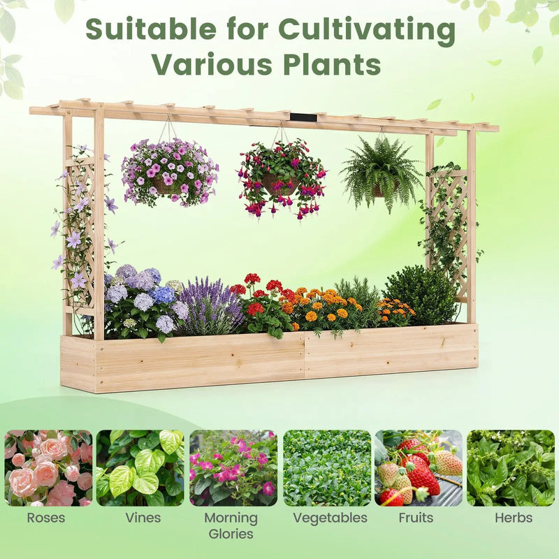 45 Inch Tall Wooden Raised Garden Bed with Side Trellis and Hanging Roof Drainage Holes by DirectDeals