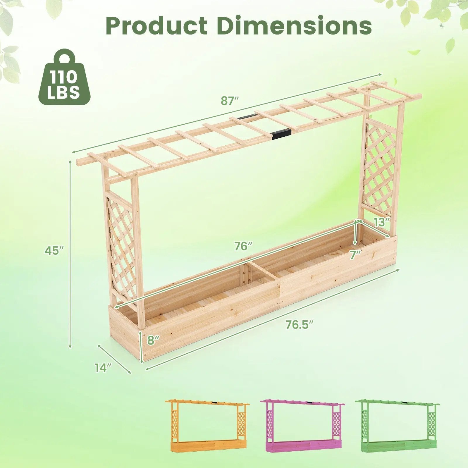 45 Inch Tall Wooden Raised Garden Bed with Side Trellis and Hanging Roof Drainage Holes by DirectDeals