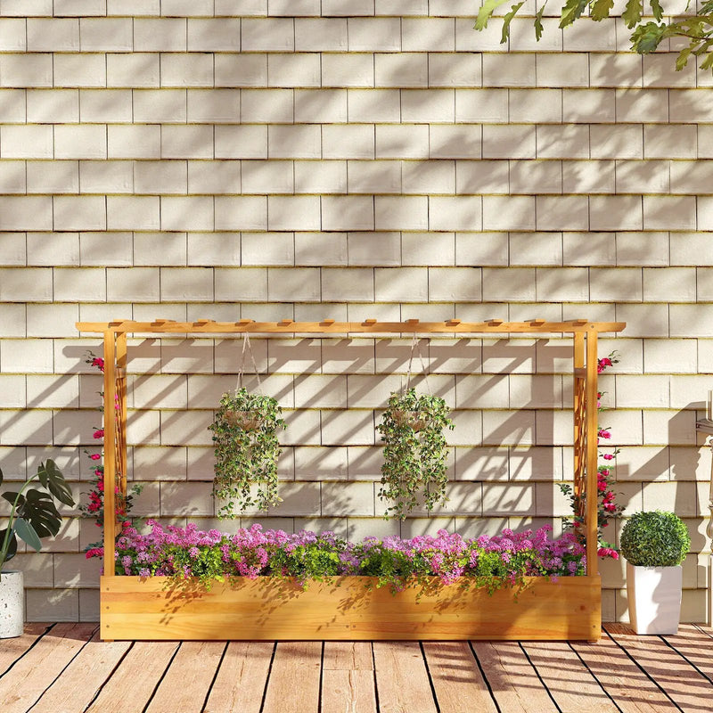 45 Inch Wooden Raised Garden Bed with Lattice Trellis for Outdoor-Natural by DirectDeals
