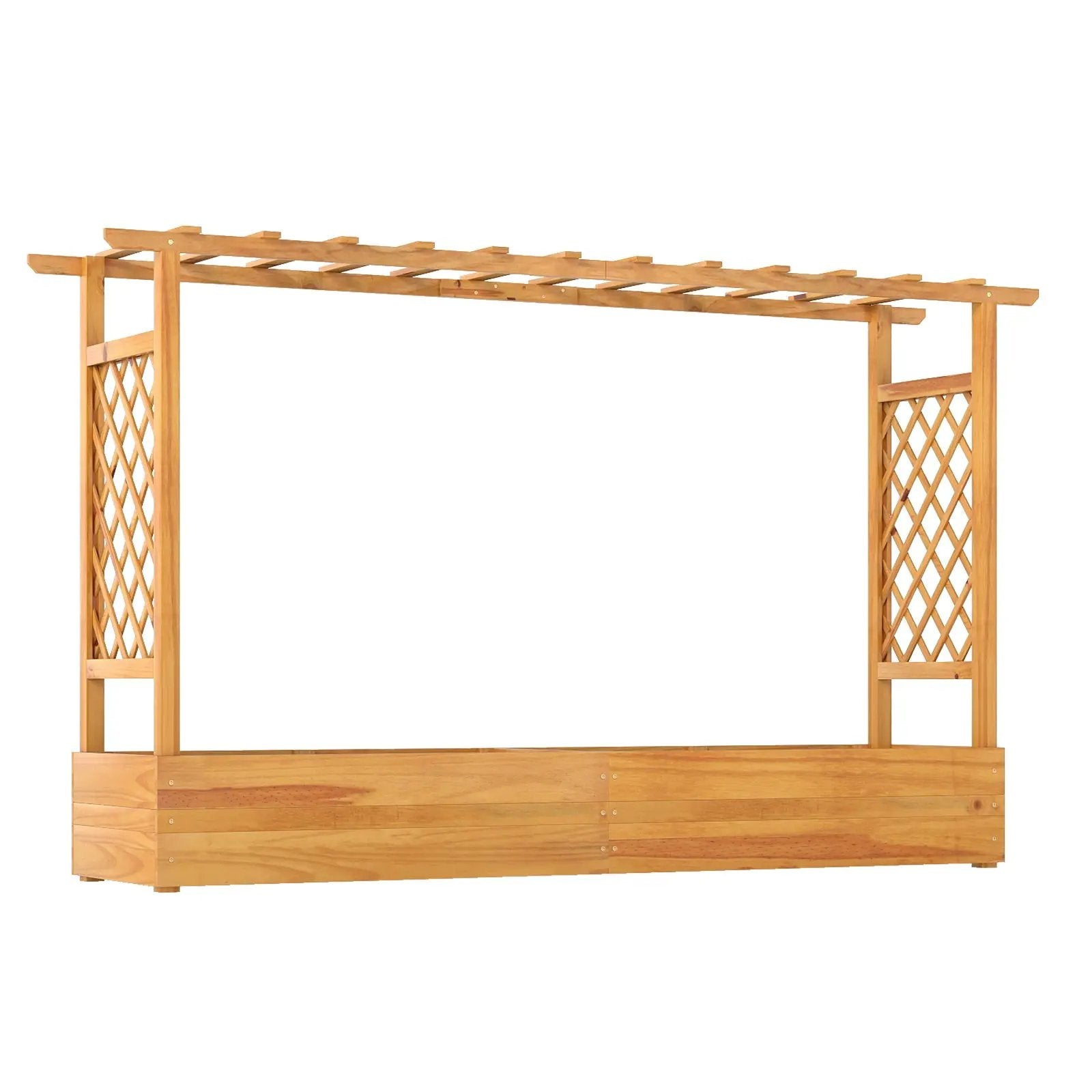 45 Inch Wooden Raised Garden Bed with Lattice Trellis for Outdoor-Natural by DirectDeals