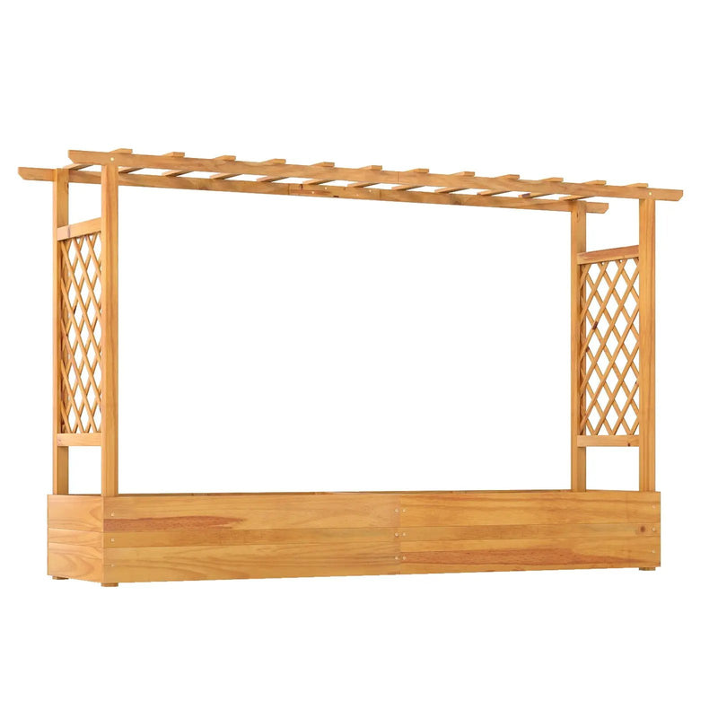 45 Inch Wooden Raised Garden Bed with Lattice Trellis for Outdoor-Natural by DirectDeals
