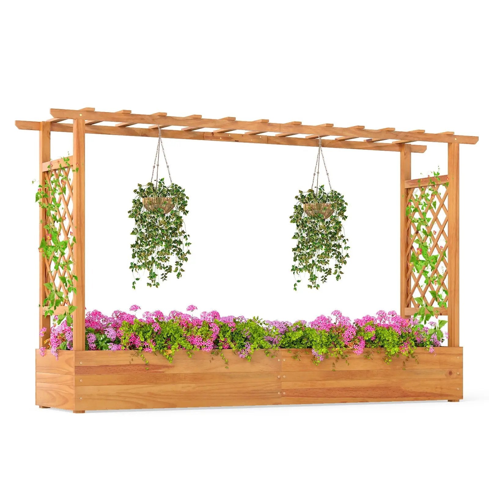 45 Inch Wooden Raised Garden Bed with Lattice Trellis for Outdoor-Natural by DirectDeals