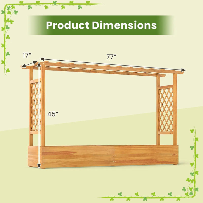 45 Inch Wooden Raised Garden Bed with Lattice Trellis for Outdoor-Natural by DirectDeals