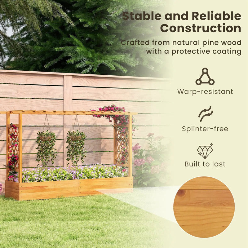 45 Inch Wooden Raised Garden Bed with Lattice Trellis for Outdoor-Natural by DirectDeals