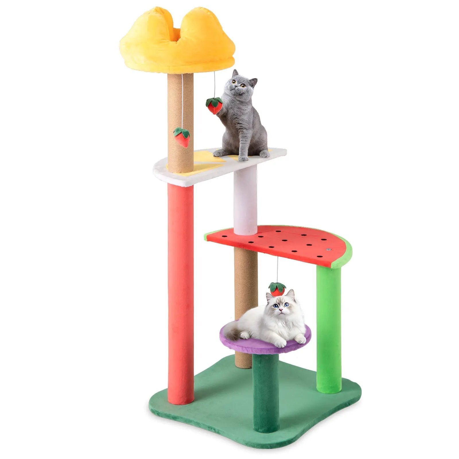 45 Inch Multi-Level Cat Tree with Plush Padded Top Perch and Fruit-Shaped Platforms by DirectDeals
