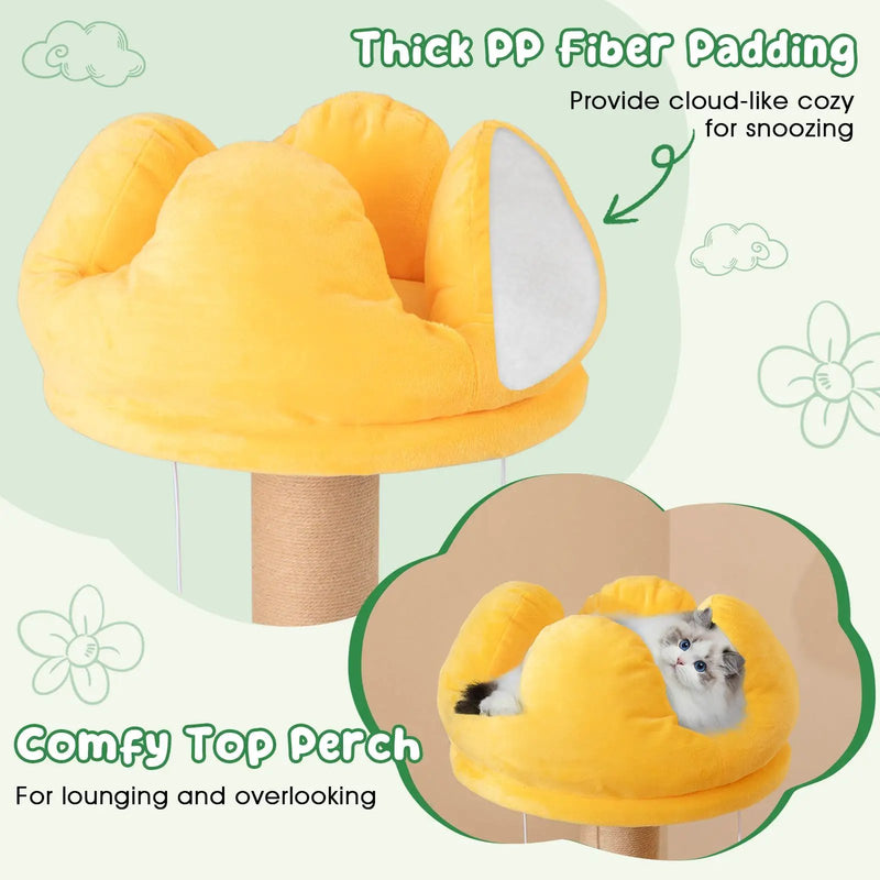 45 Inch Multi-Level Cat Tree with Plush Padded Top Perch and Fruit-Shaped Platforms by DirectDeals
