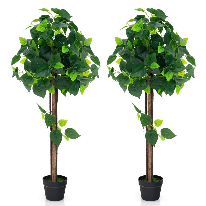 45 Inches Artificial Hydrangea Tree with Real Wood Trunk and Realistic Hydrangea Leaves by DirectDeals