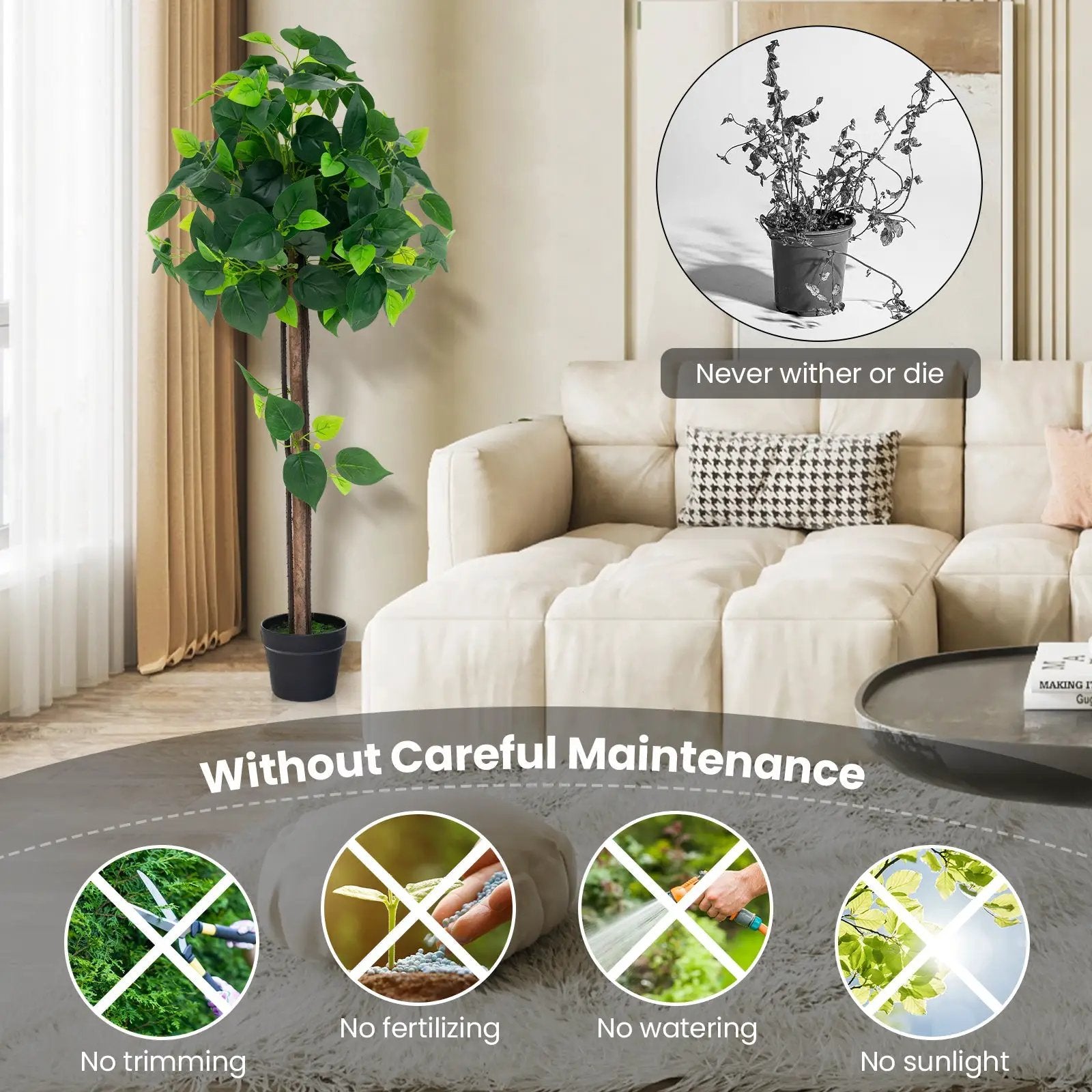 45 Inches Artificial Hydrangea Tree with Real Wood Trunk and Realistic Hydrangea Leaves by DirectDeals