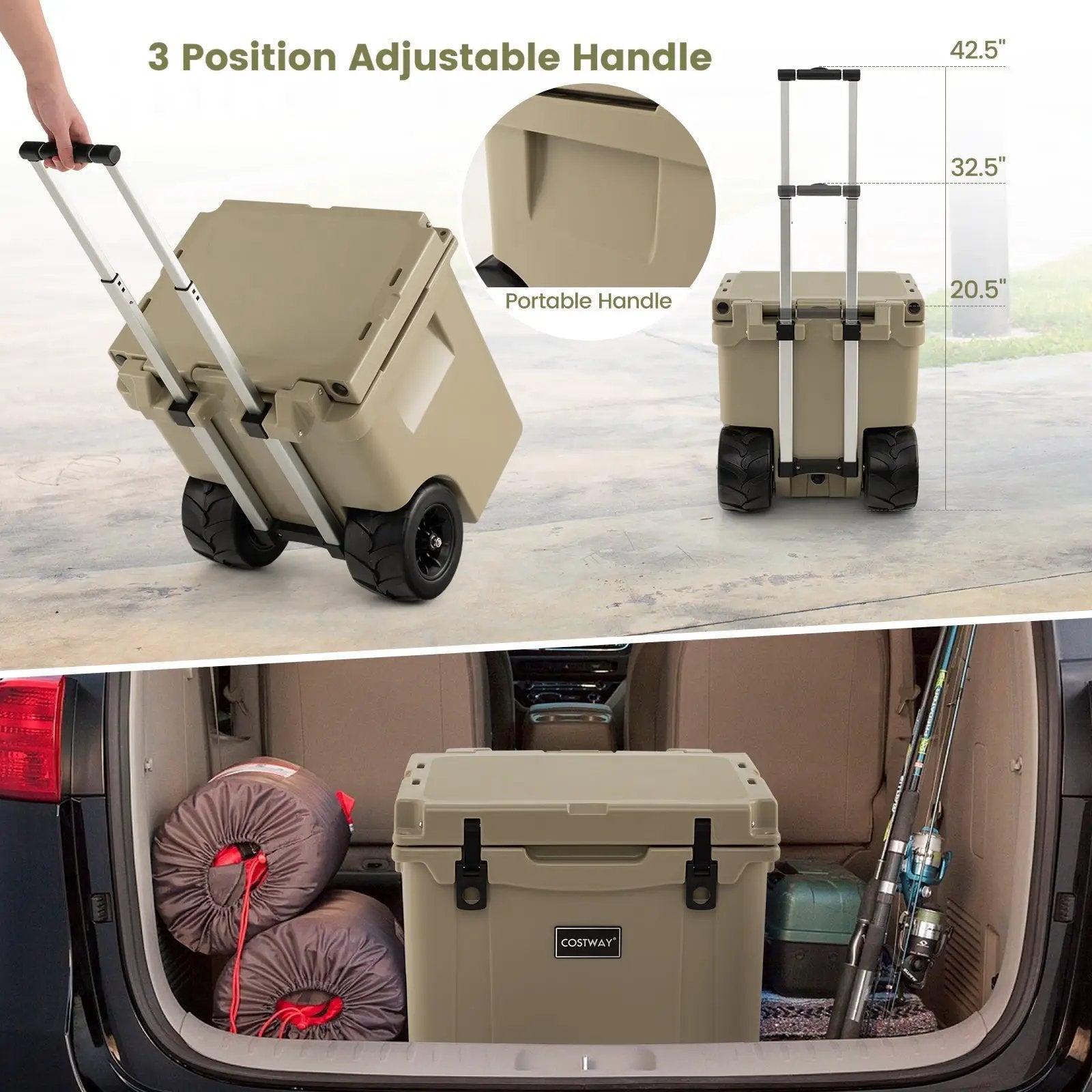 45 Quart Cooler Towable Ice Chest-Brown by DirectDeals