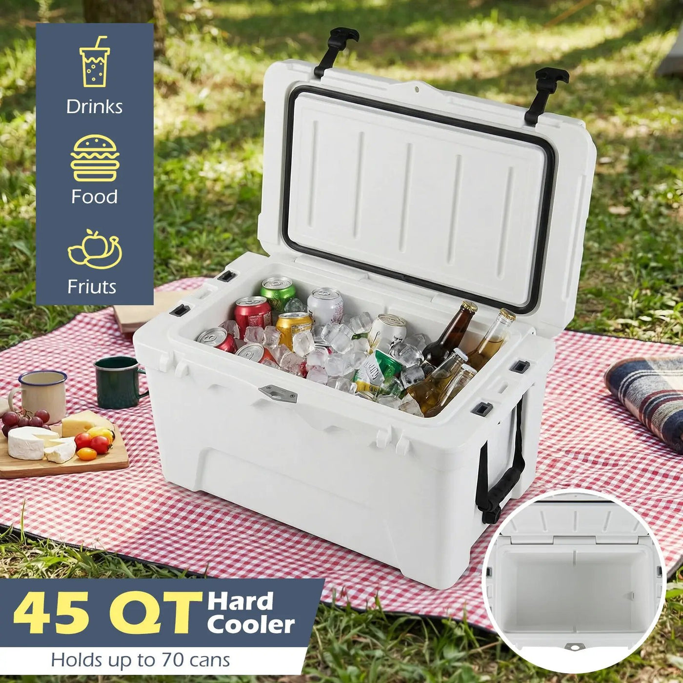 45 Quart Portable Hard Cooler Insulated Ice Chest Keeps Cool for up to 6 Days by DirectDeals