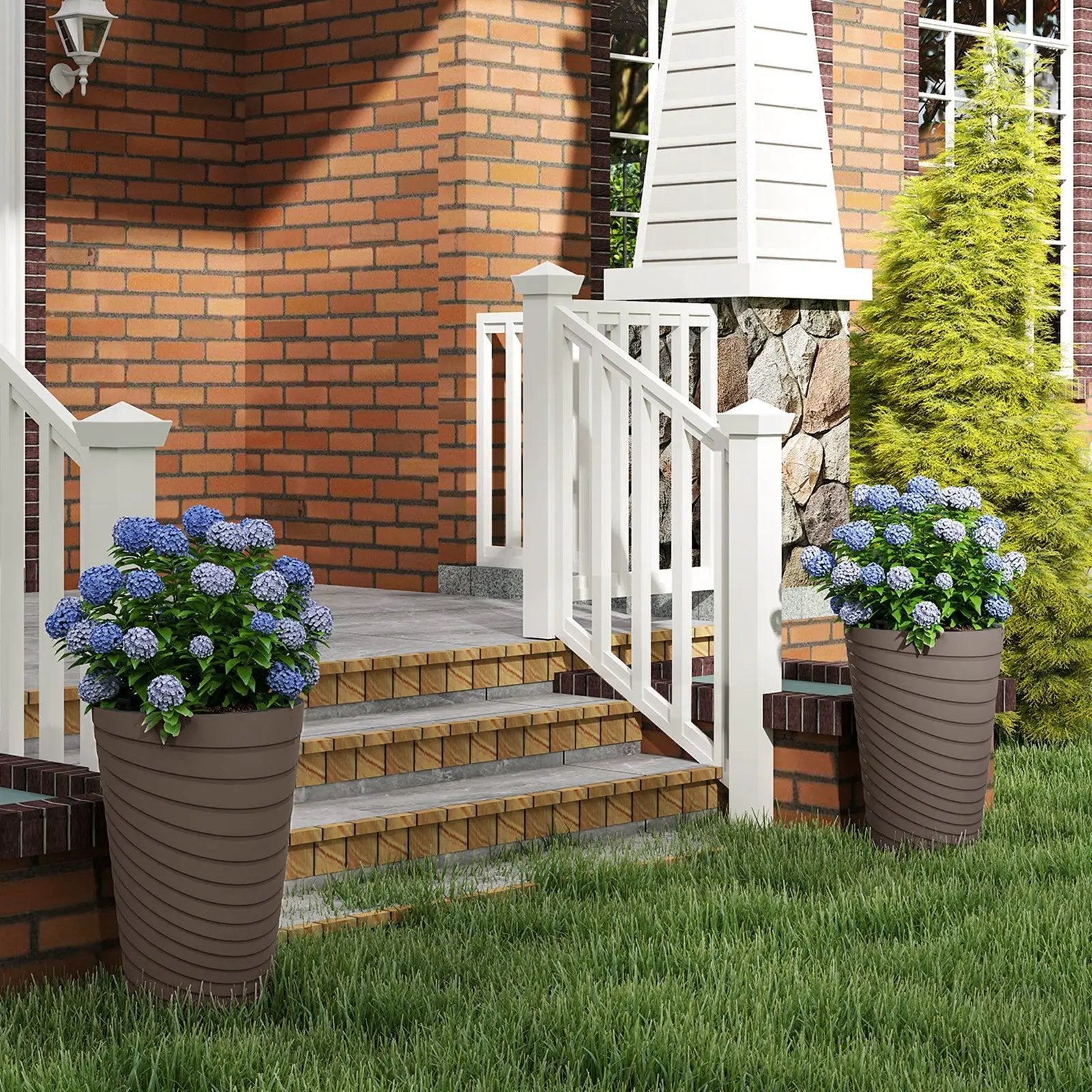 45 cm Tall Flower Pot Set of 2 with Insert Bucket and Handle Design-Brown by DirectDeals