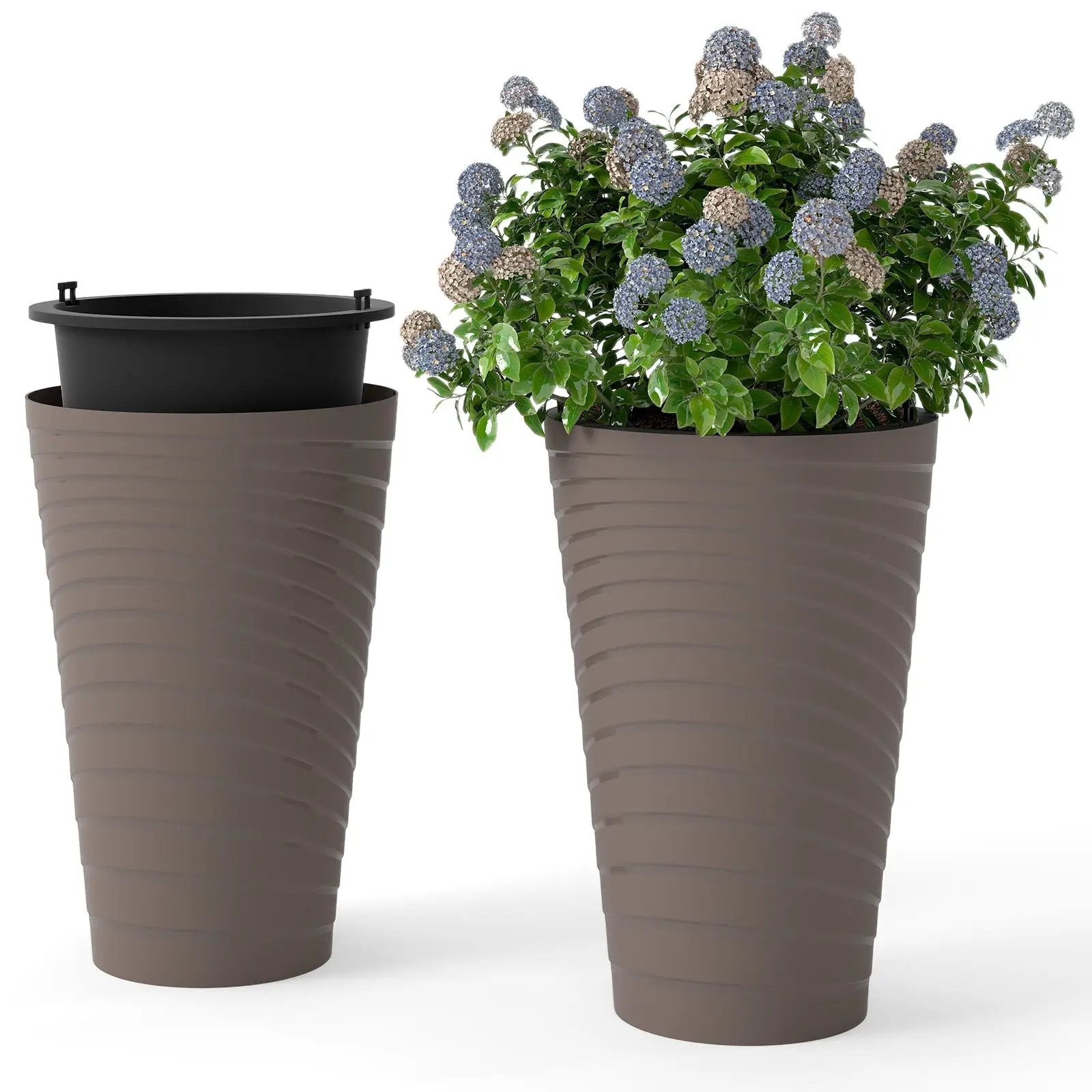 45 cm Tall Flower Pot Set of 2 with Insert Bucket and Handle Design-Brown by DirectDeals