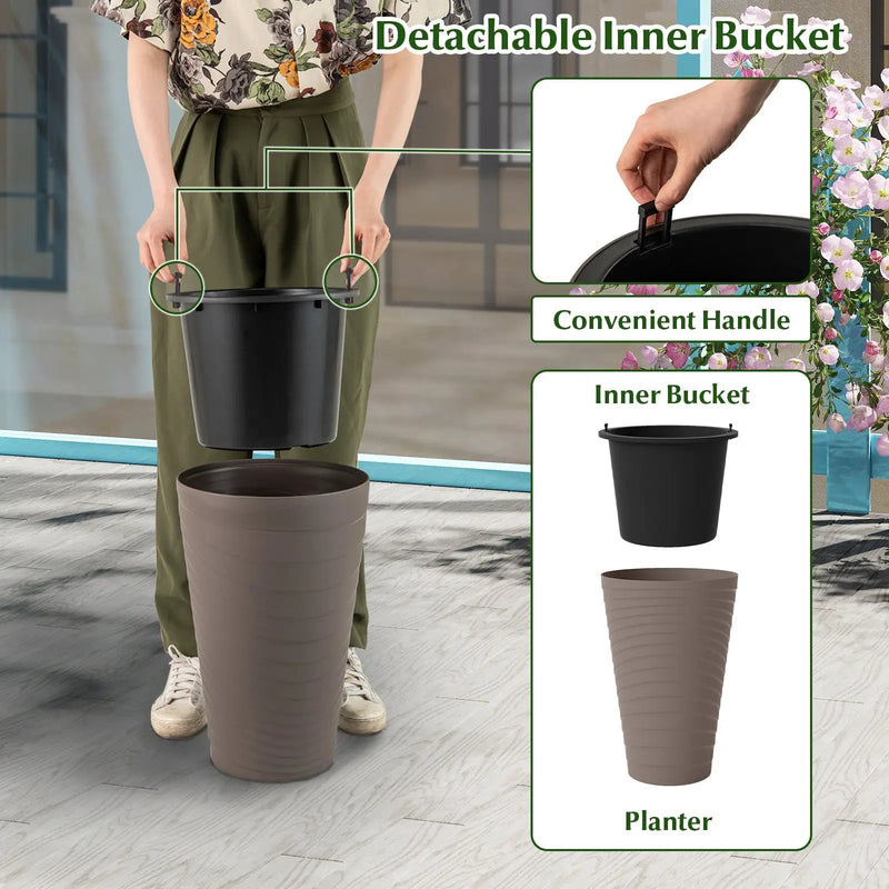 45 cm Tall Flower Pot Set of 2 with Insert Bucket and Handle Design-Brown by DirectDeals