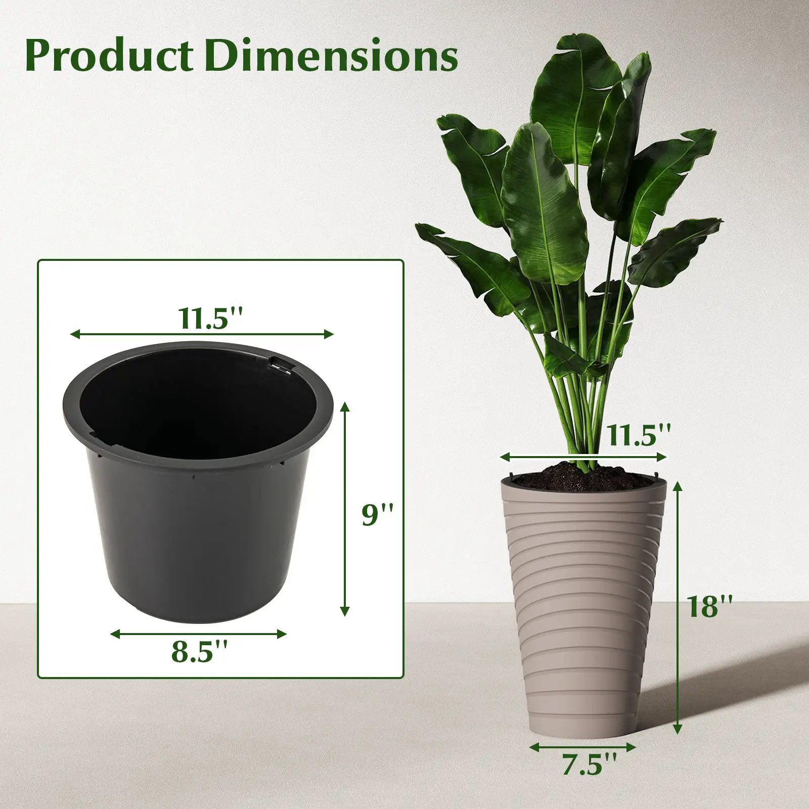 45 cm Tall Flower Pot Set of 2 with Insert Bucket and Handle Design-Brown by DirectDeals