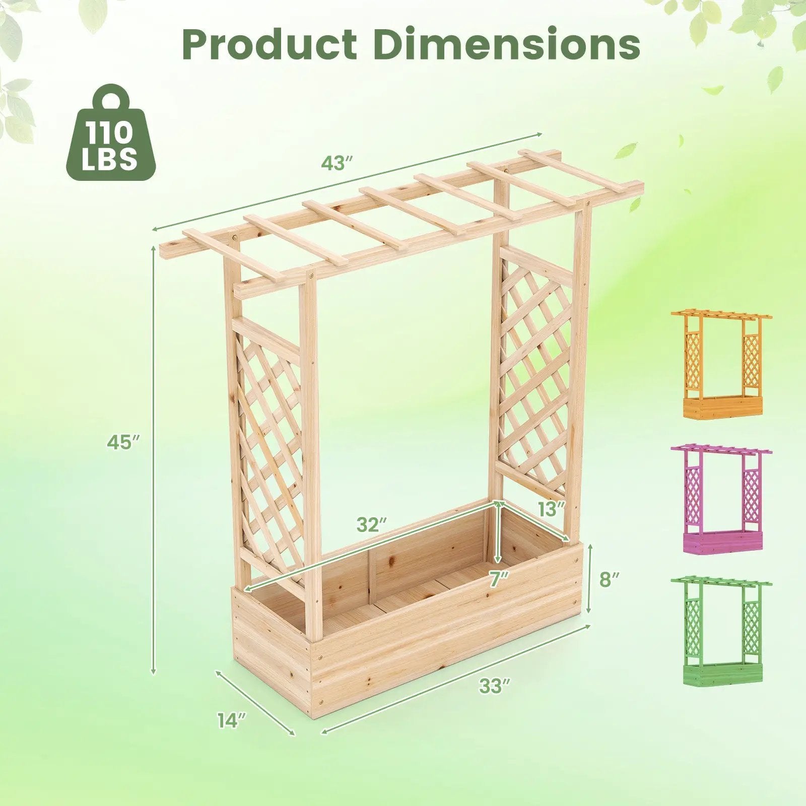 45 inch Tall Wooden Raised Garden Bed with Side Trellis and Hanging Roof by DirectDeals