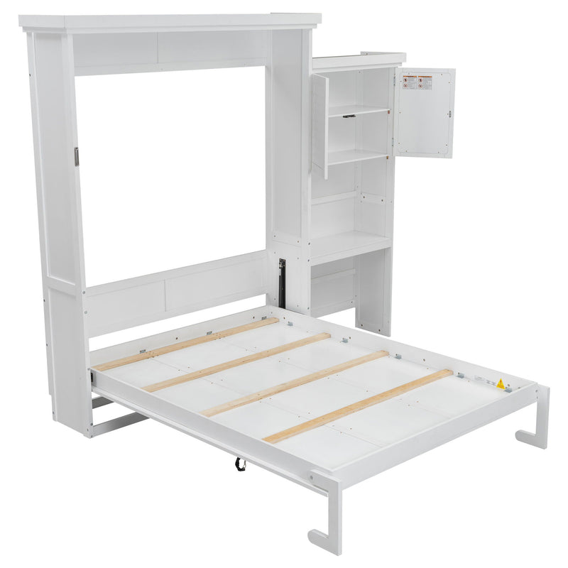 Queen Size Murphy Bed With Louvered Design And Multiple Storage Shelves - White by HouseOfZazla