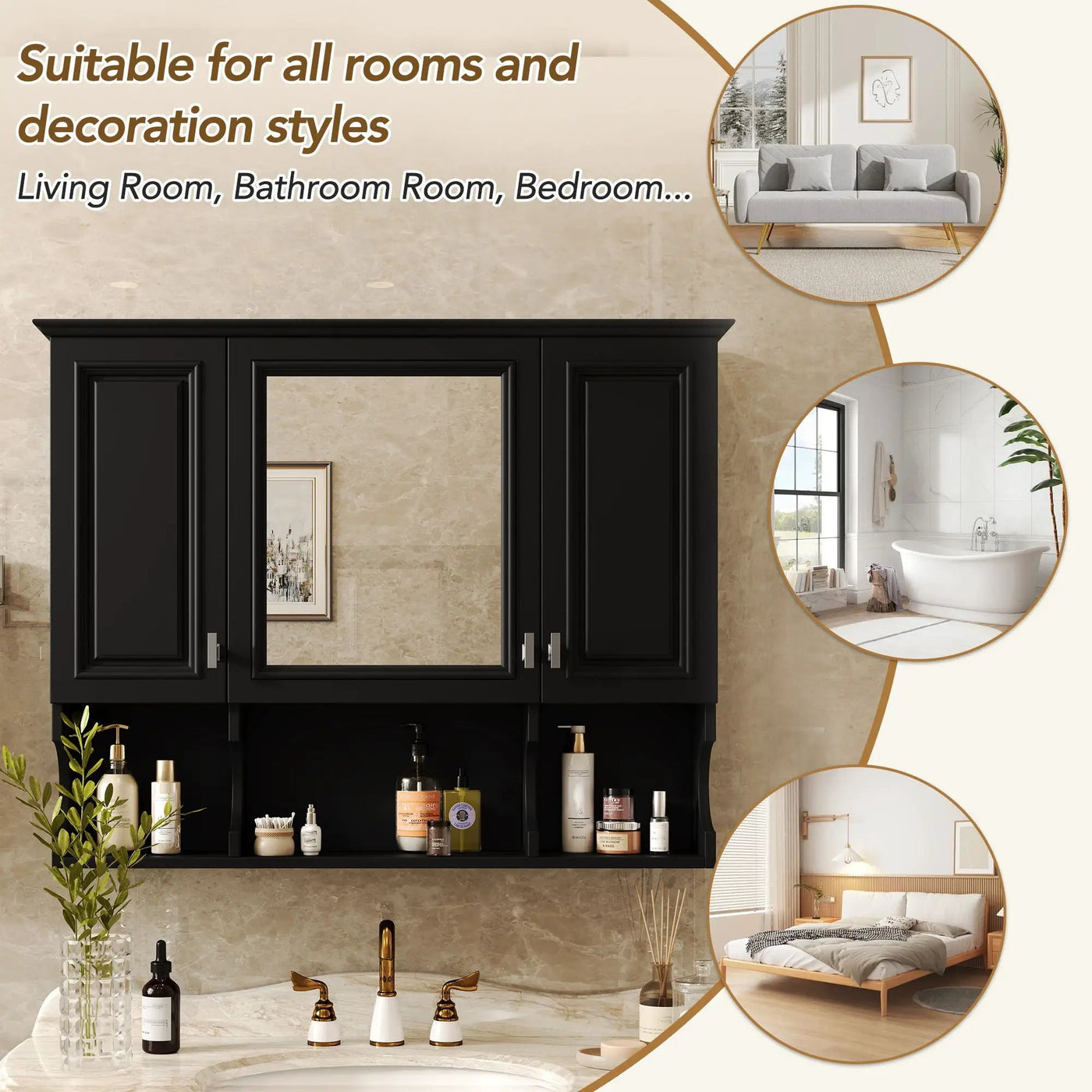 Wall Mounted Bathroom Medicine Wall Cabinet With Mirror & Open Shelves by HouseOfZazla