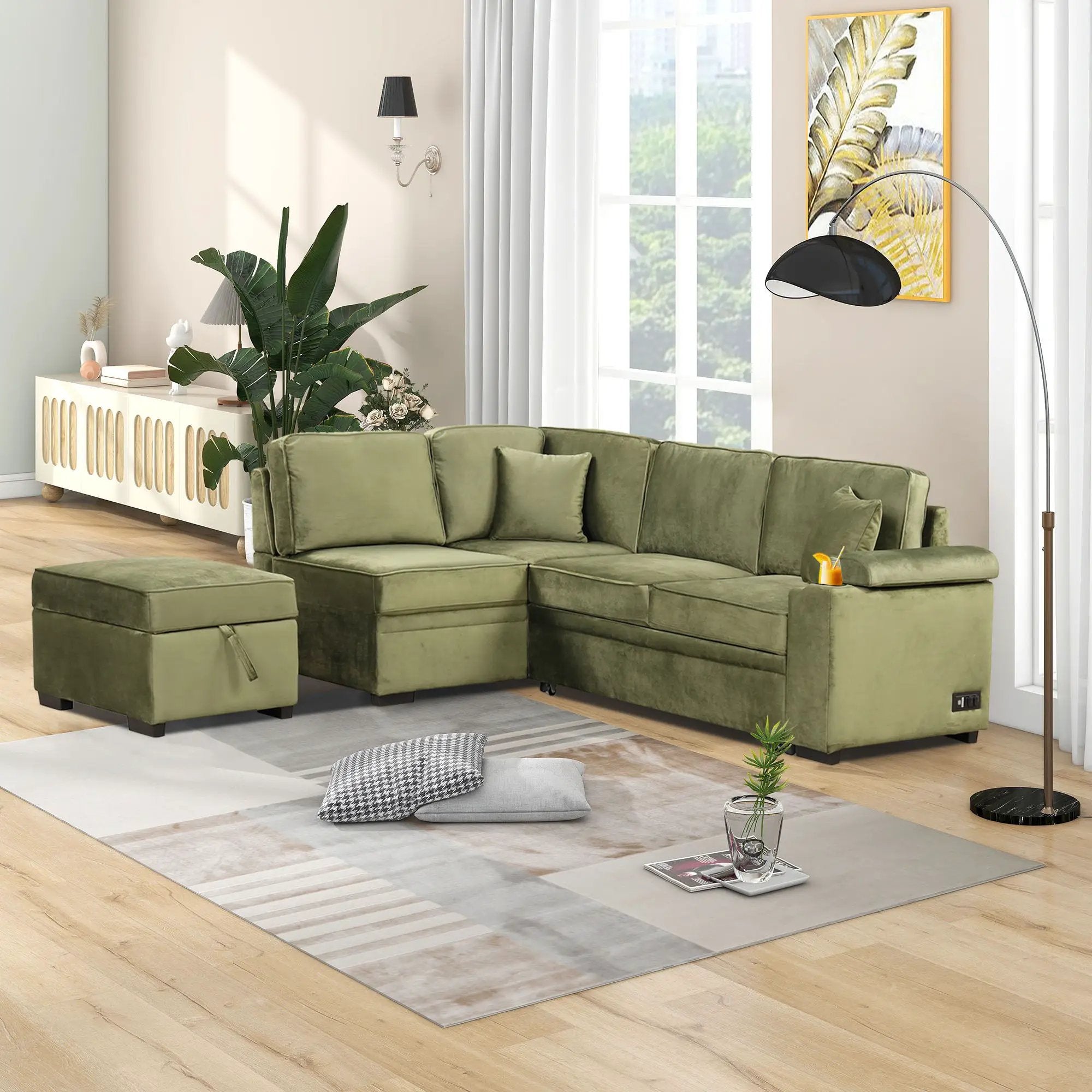Sleeper Sofa Bed, 2 In 1 Pull Out Sofa Bed L Shape Couch With Storage Ottoman For Living Room, Bedroom Couch And Small Apartment by HouseOfZazla