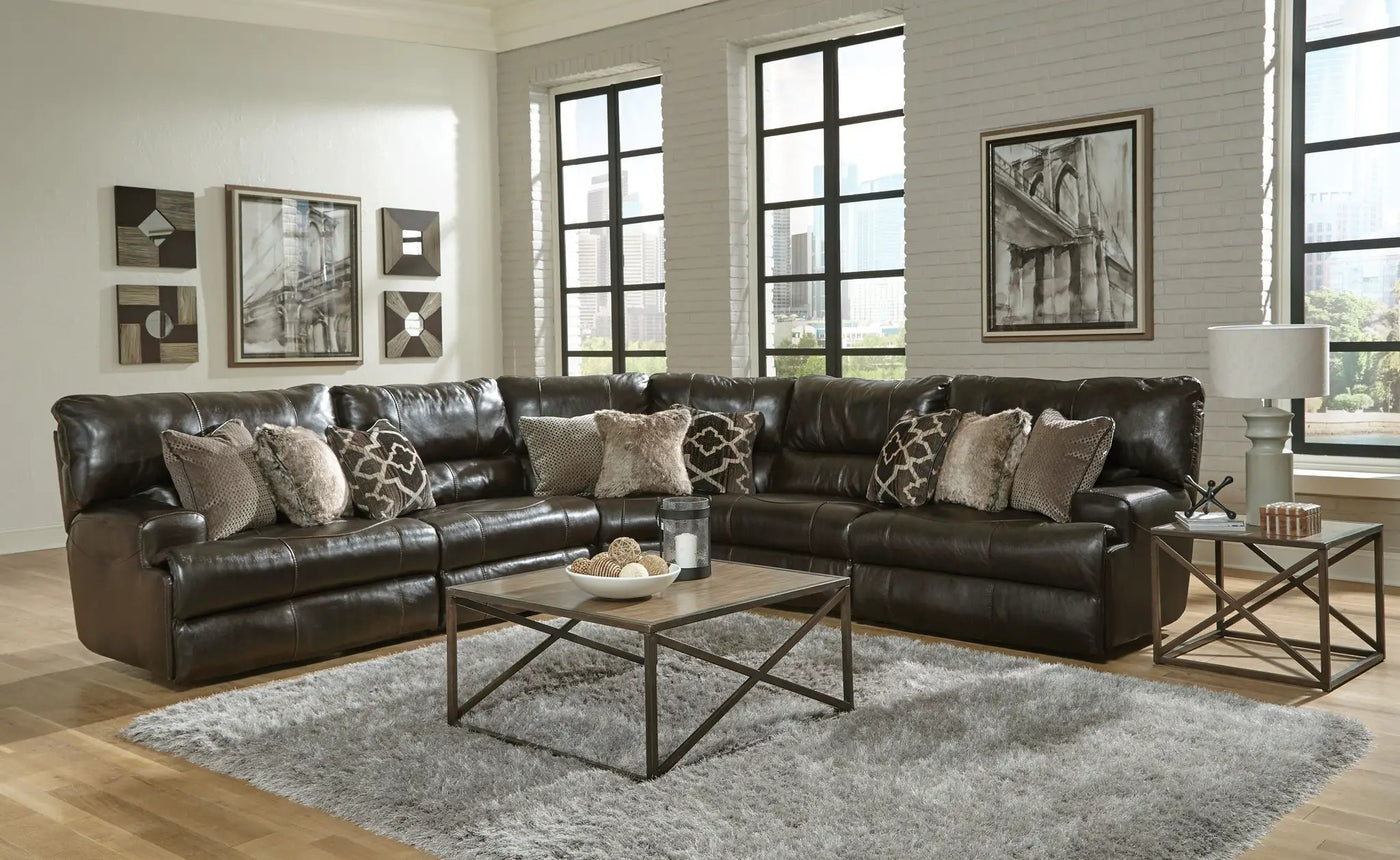 Como - 5 Piece Italian Leather Match Reclining Sectional by Unique Piece Furniture