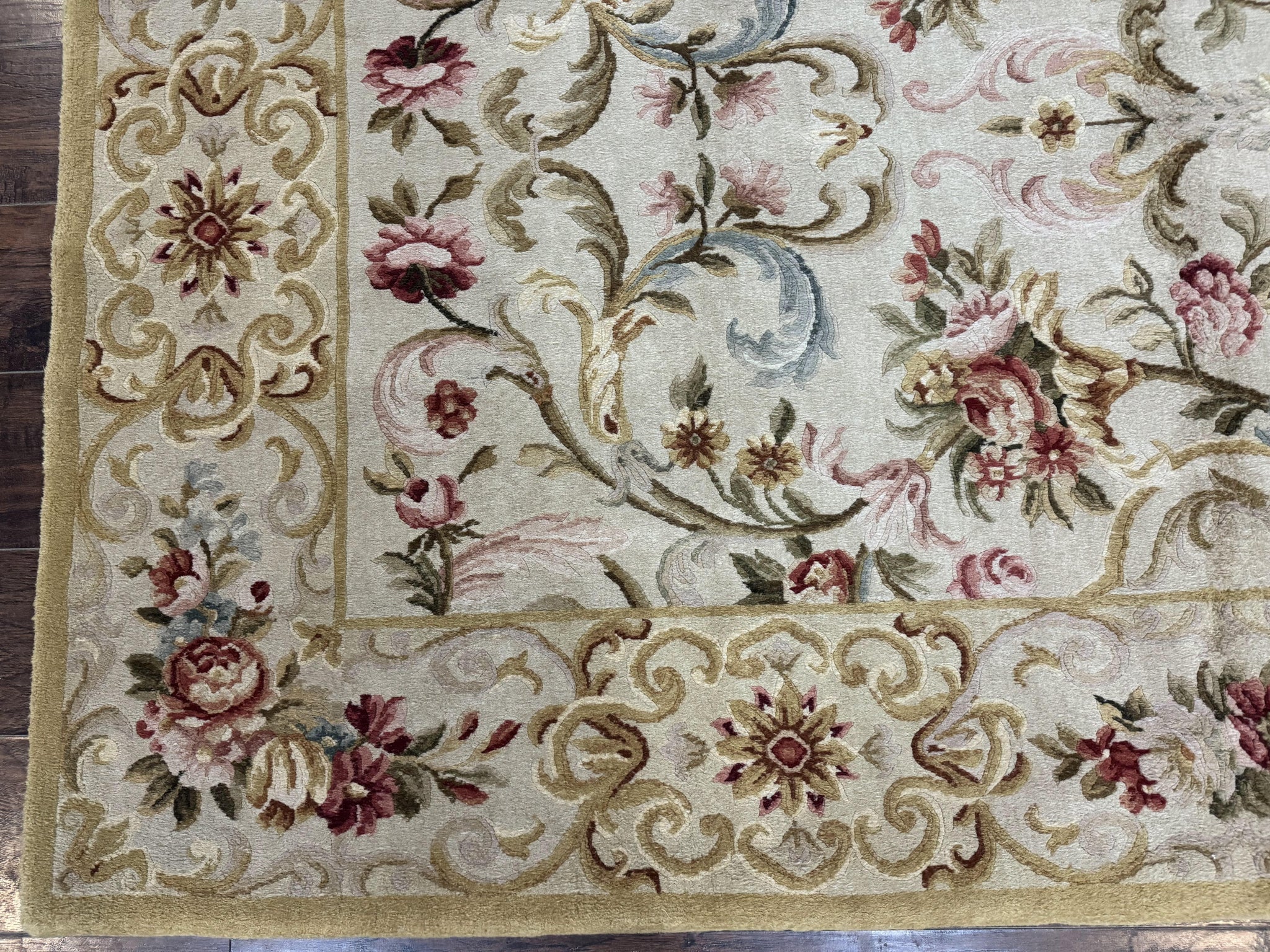 Aubusson Rug 8x10, French European Design, Vintage Handmade Wool Carpet, Aubusson Rug with Pile, Floral by Jewel Rugs