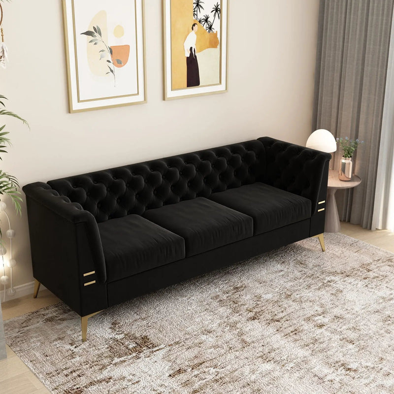 Luxurious Sofa With Legs, Modern Chesterfield Design, Tufted Upholstery, 3 Seat Couch For Living Room And Office by HouseOfZazla