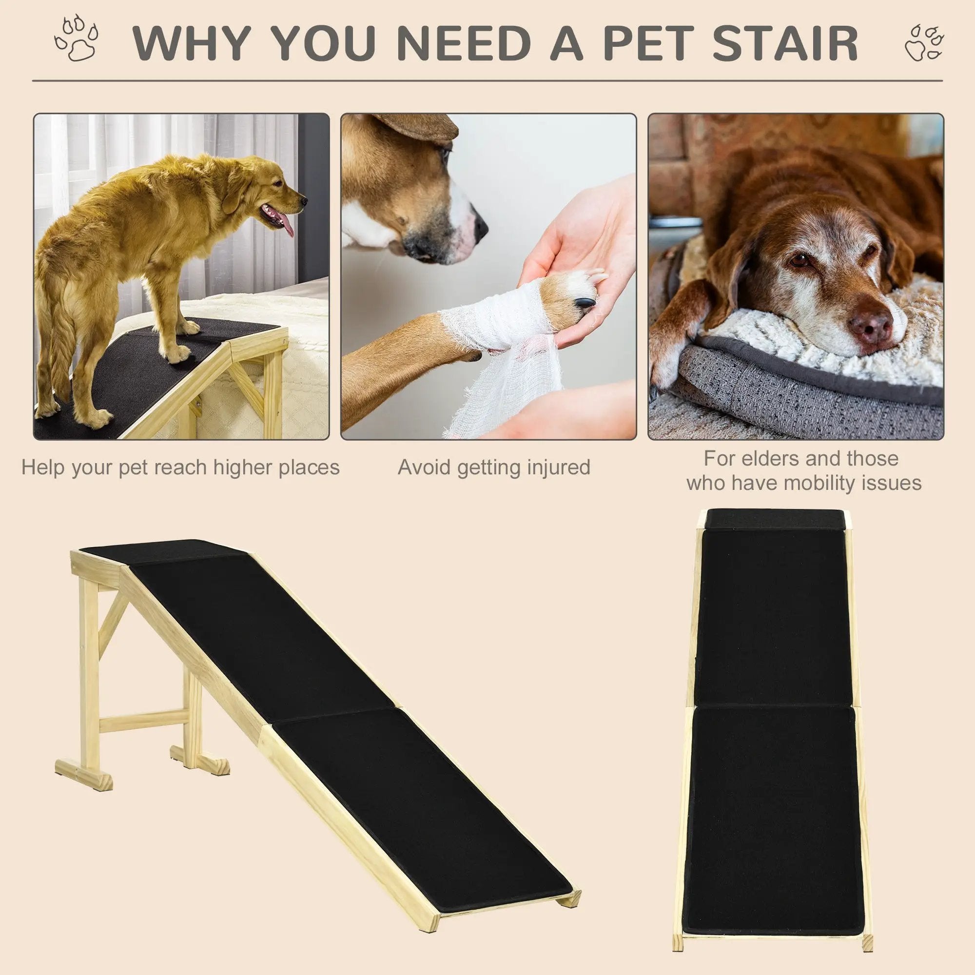 PawHut Dog Ramp for Bed with Non-Slip Carpet by HouseOfZazla