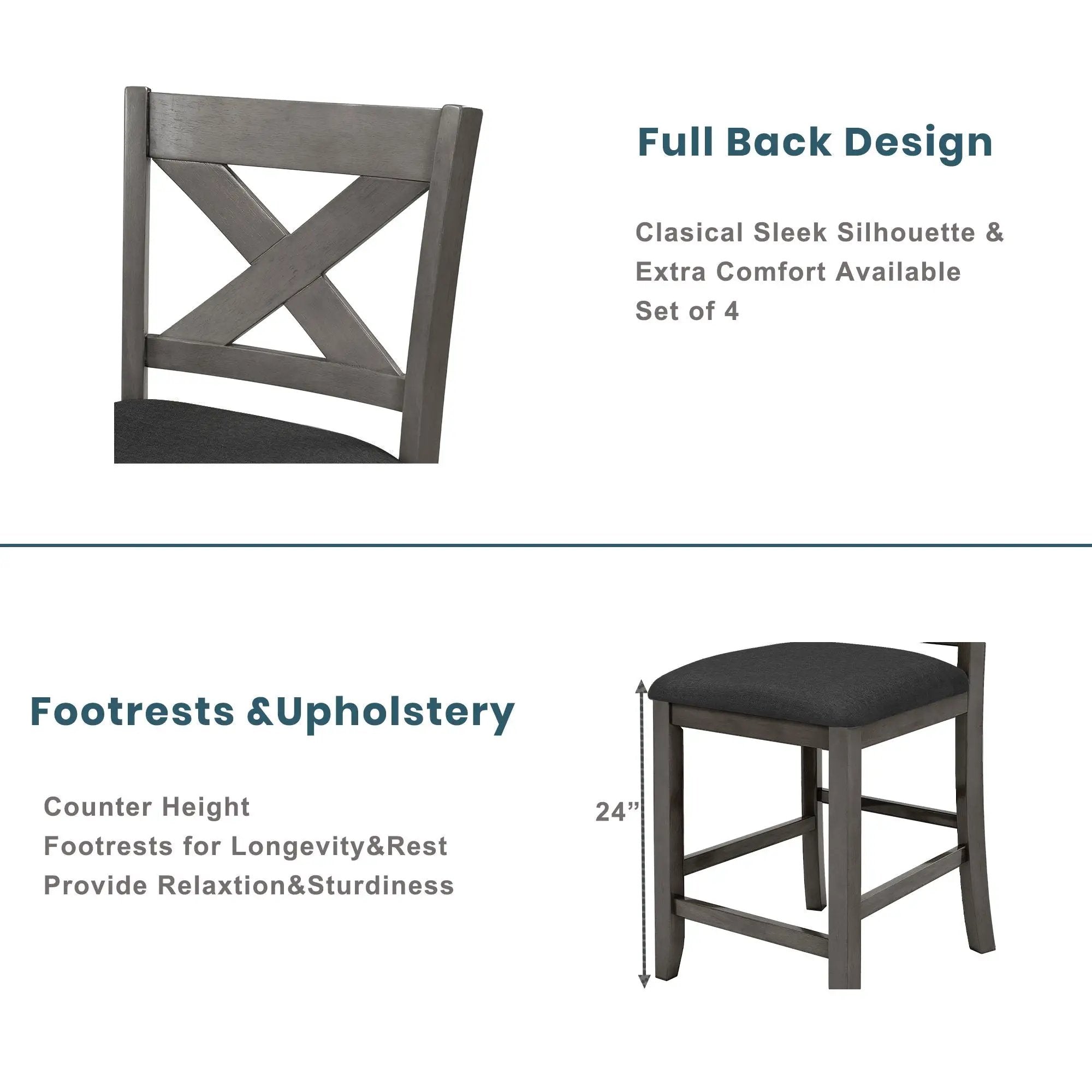5 Pieces Counter Height Rustic Farmhouse Dining Room Wooden Bar Table Set With 2 Stools And 2 Chairs by Unique Piece Furniture