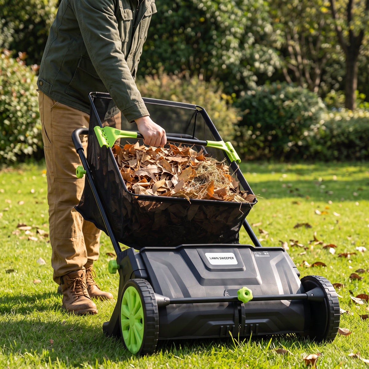 Hand Push Lawn Sweeper - 21 Inch Leaf & Grass Collector, photo 4 of 9