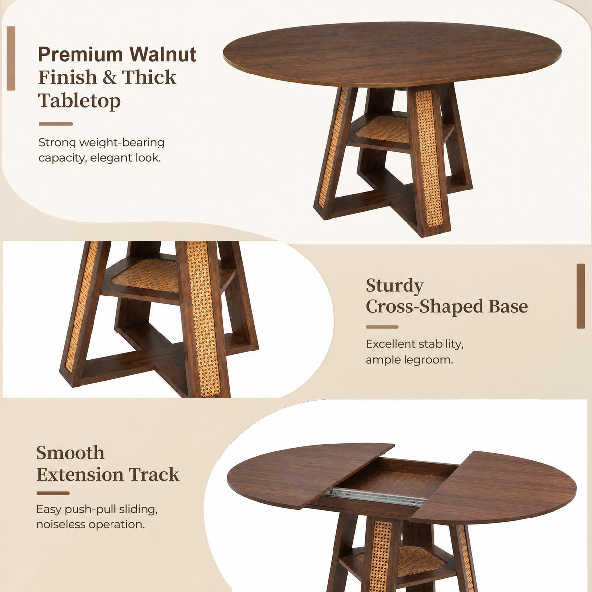 Extendable Round Dining Table for 4-6 with Storage Shelf - Particle Board, photo 2 of 10