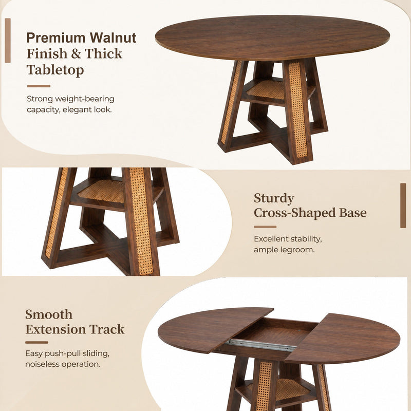 Extendable Round Dining Table for 4-6 with Storage Shelf - Particle Board, photo 2 of 10