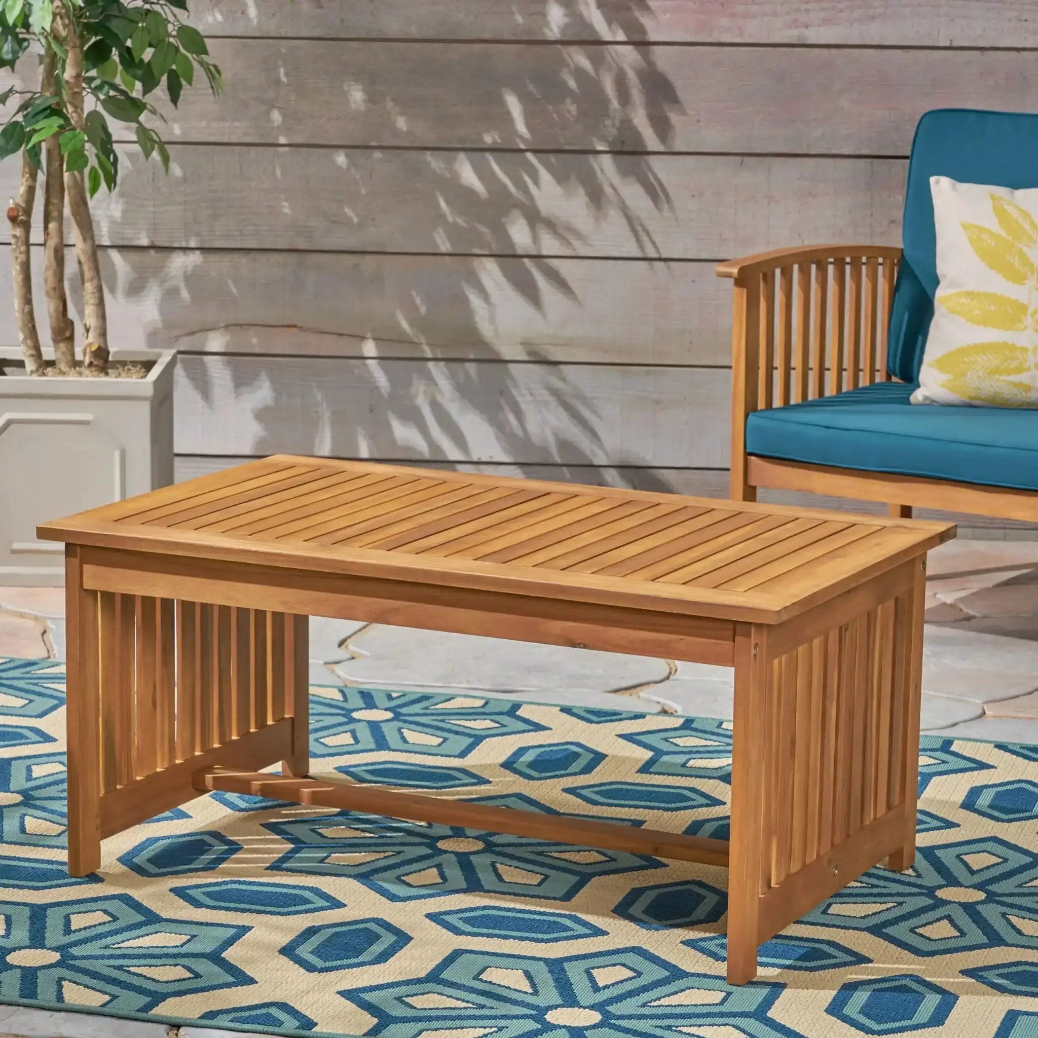 Acacia Wood Rectangular Patio Coffee Table for Outside by HouseOfZazla