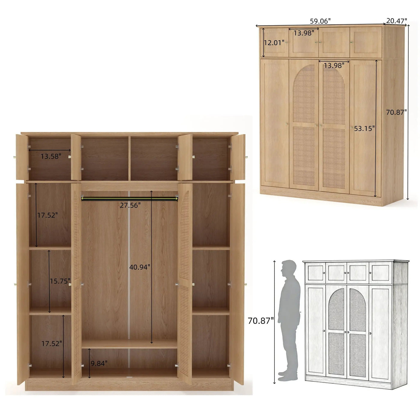 8 Door Armoire Wardrobe with Adjustable Shelves and Hanging Rod by HouseOfZazla