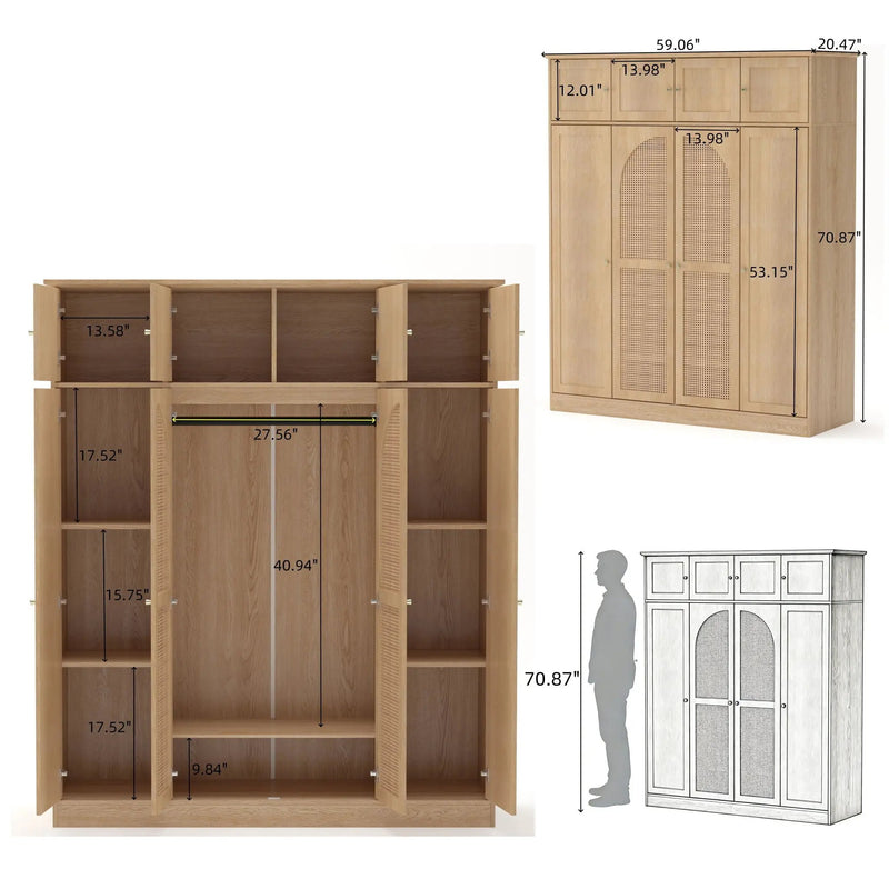 8 Door Armoire Wardrobe With Adjustable Shelves And Hanging Rod by Unique Piece Furniture