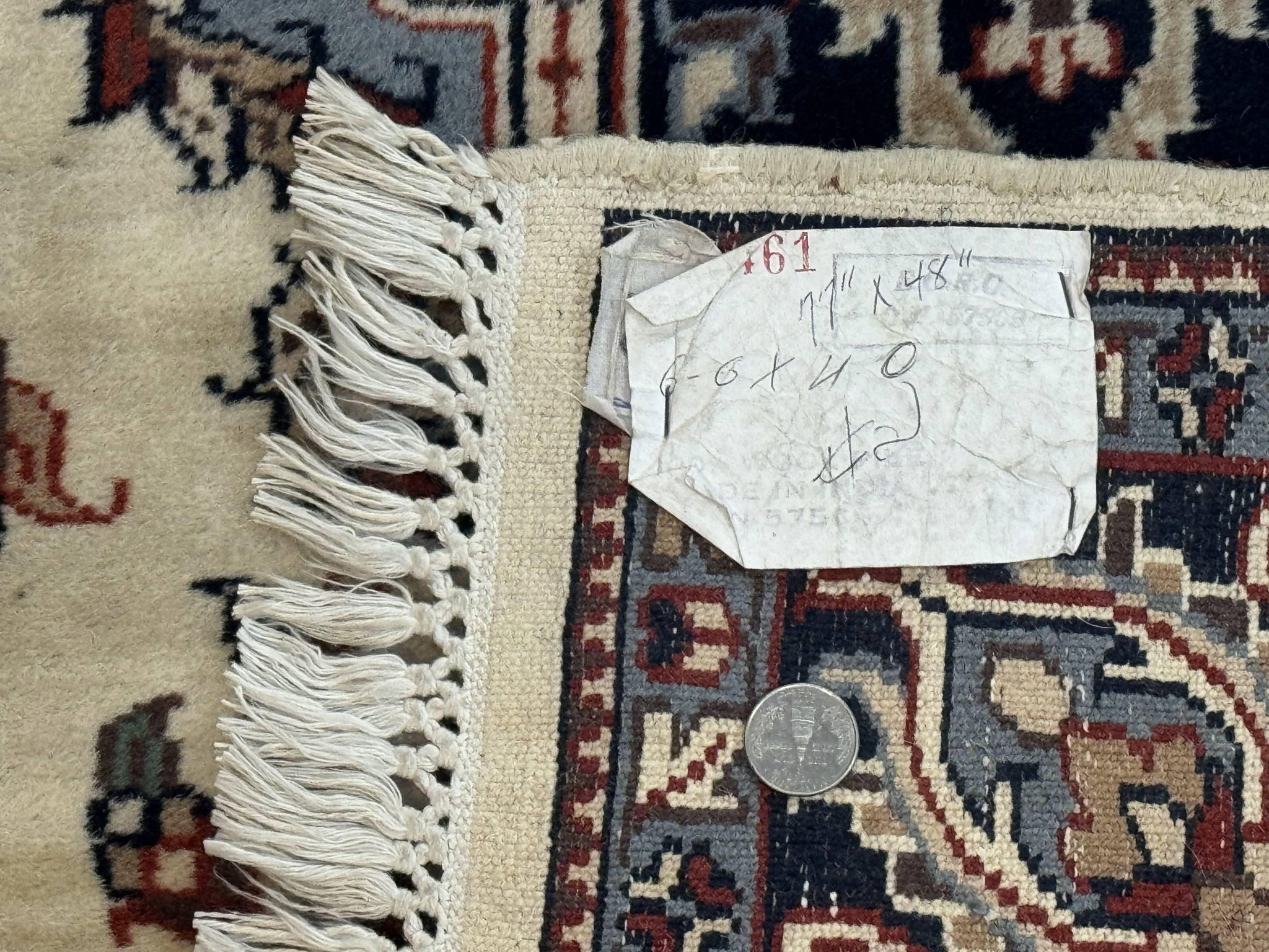 Indian Kashmiri Rug 4x6, Ivory Beige Navy Blue, Traditional Indo Persian Rug by Jewel Rugs