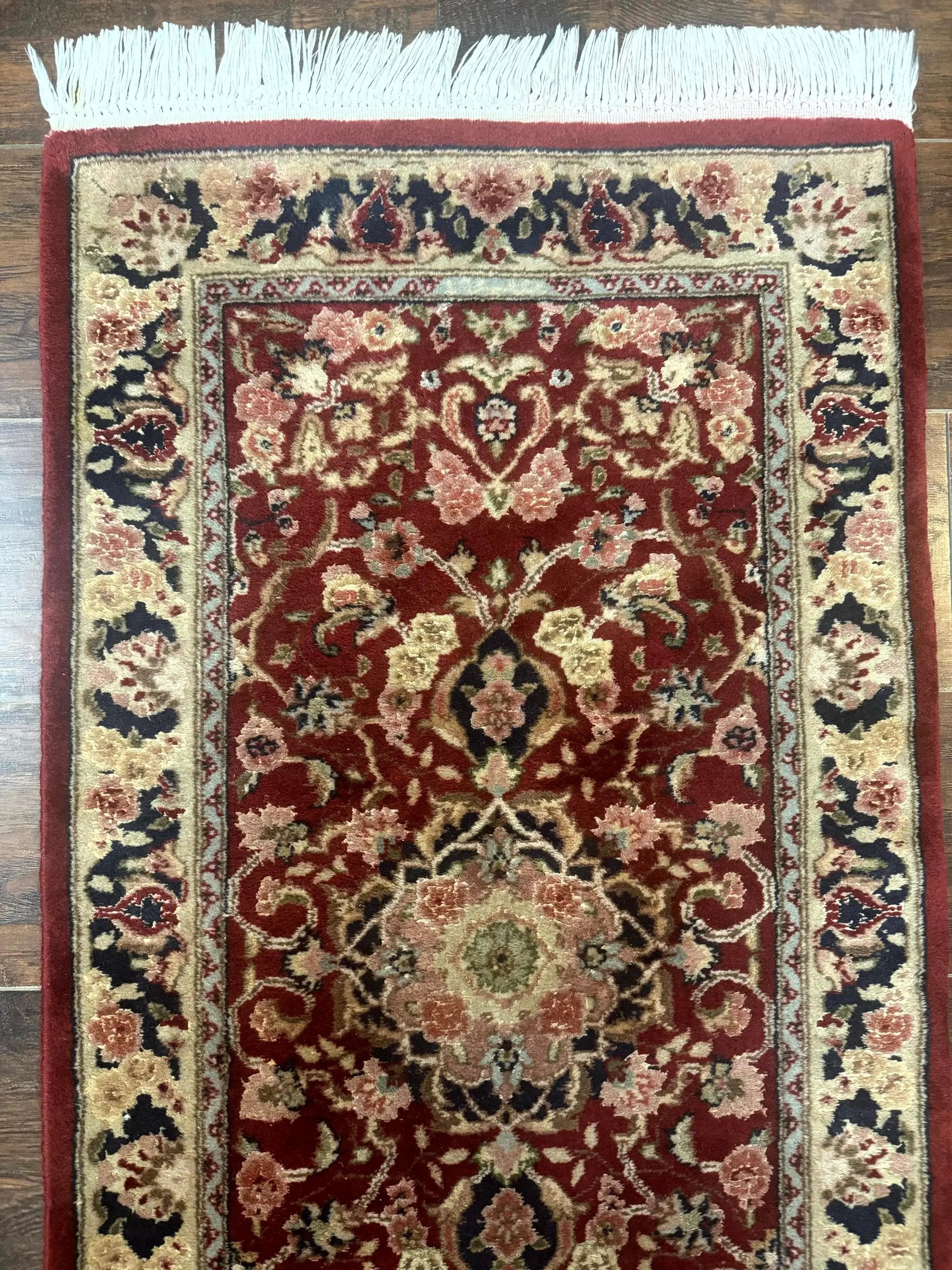 Short Runner Rug 2x6, Fine 200 KPSI, Red Floral Medallion, Wool and Silk Highlights, Persian Runner Rug, Traditional, Sino Persian by Jewel Rugs