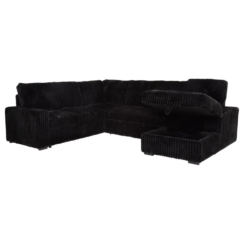Devonshire Sleeper Sectional Sofa Storage Chaise Black by Unique Piece Furniture