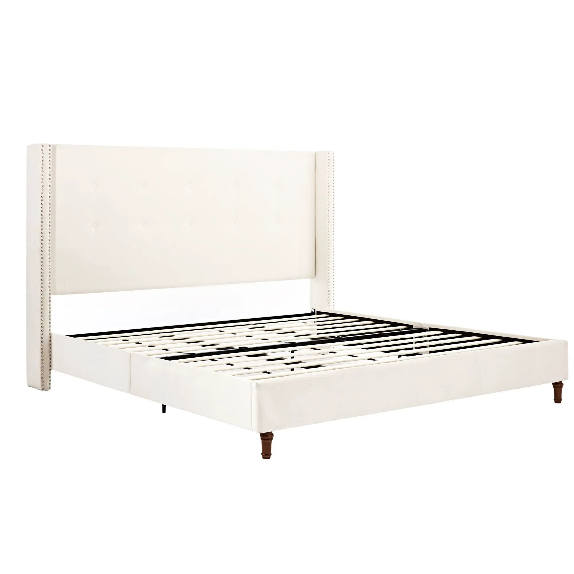 Peyton - Upholstered Bed With 54" High Headboard, Traditional Hand Buttoned Tufting by HouseOfZazla